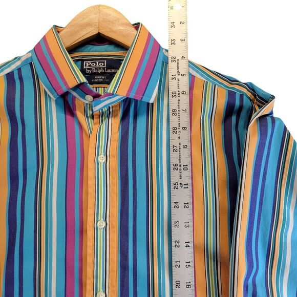 VTG 90s Polo Ralph Lauren Striped Colorblock Long Sleeve Button Shirt Mens Large - Picture 7 of 7